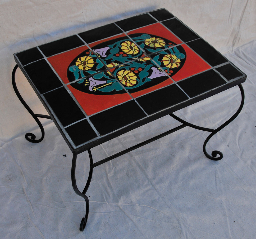 Catalina Fantasy Flower Tile Table, original wrought iron