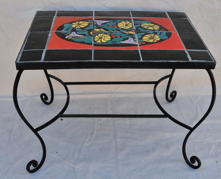 Catalina Fantasy Flower Tile Table, original wrought iron
