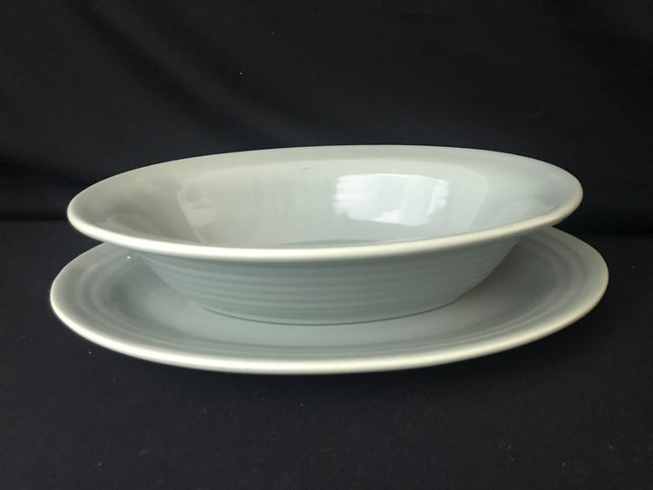 Set of 2 Bauer Oval Serving Platter and Dish, Light Green-Grey, rare color