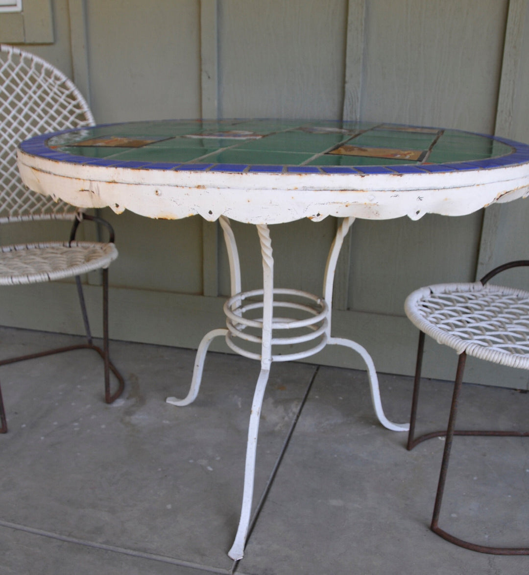 Huge San Jose Tile Patio Table, Wrought iron base, all original.