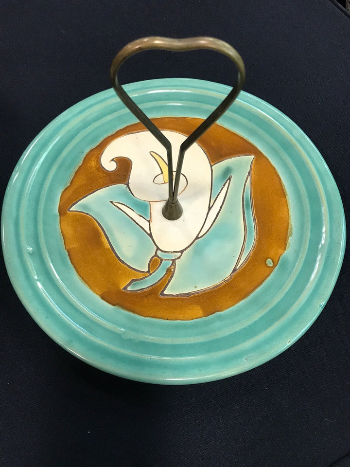 San Jose Calla Lily Tidbit Plate with brass holder