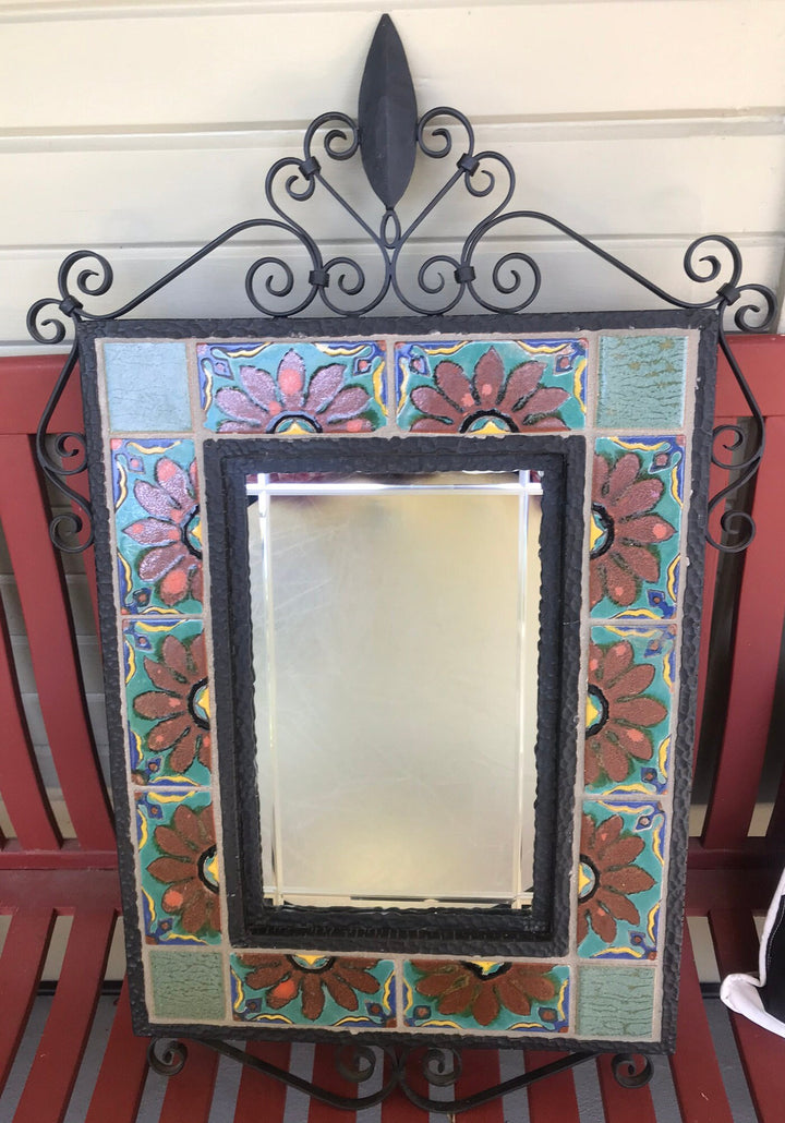 S & S Tile Mirror with Wrought Iron Frame