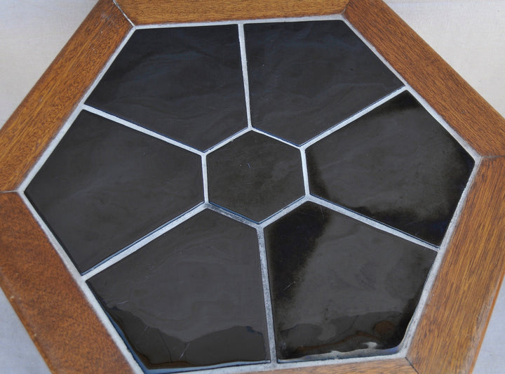 Catalina Rare Black Tile Table, Wood Base