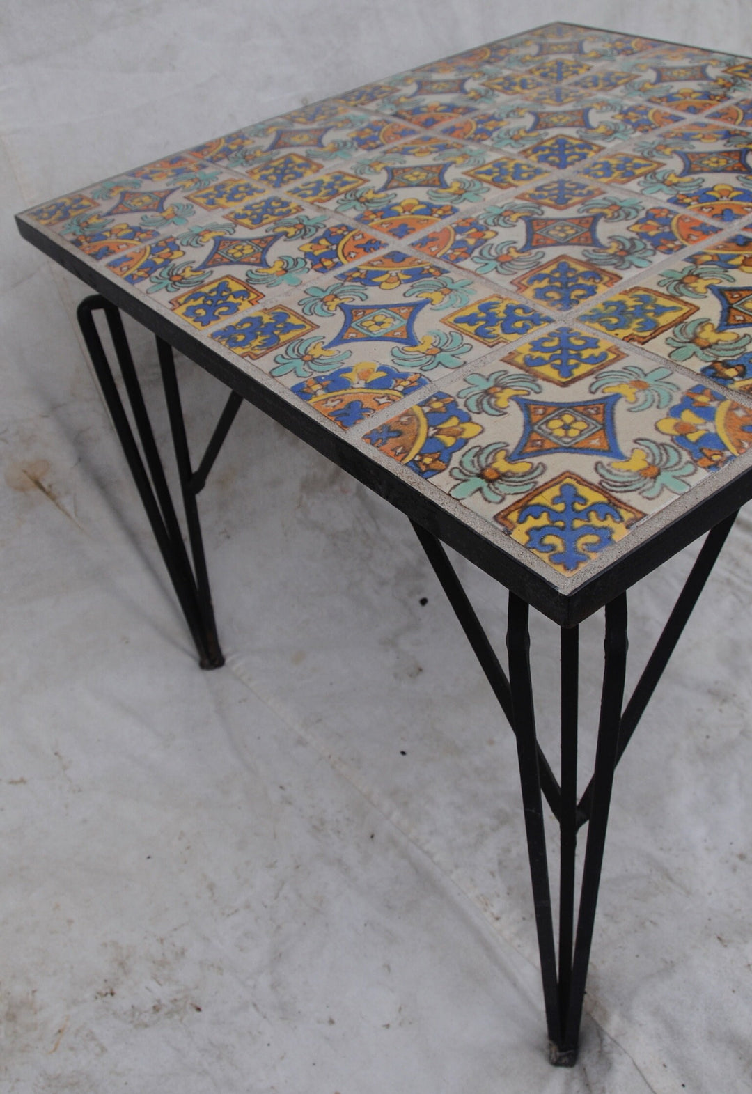 Tudor Tile Breakfast Table, Deco Iron Base