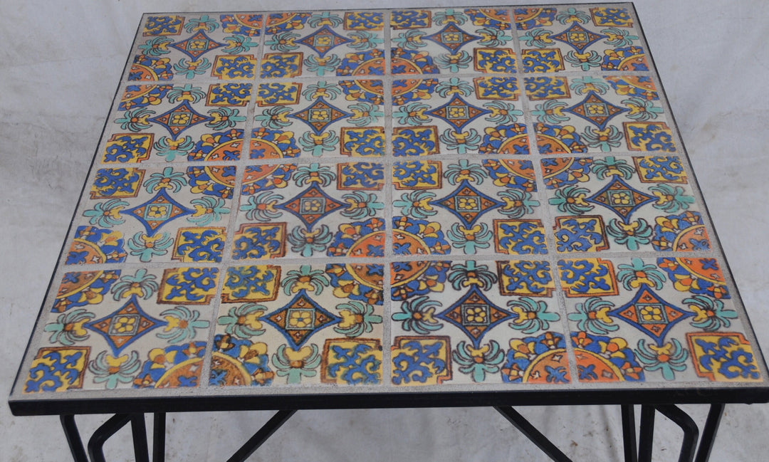Tudor Tile Breakfast Table, Deco Iron Base