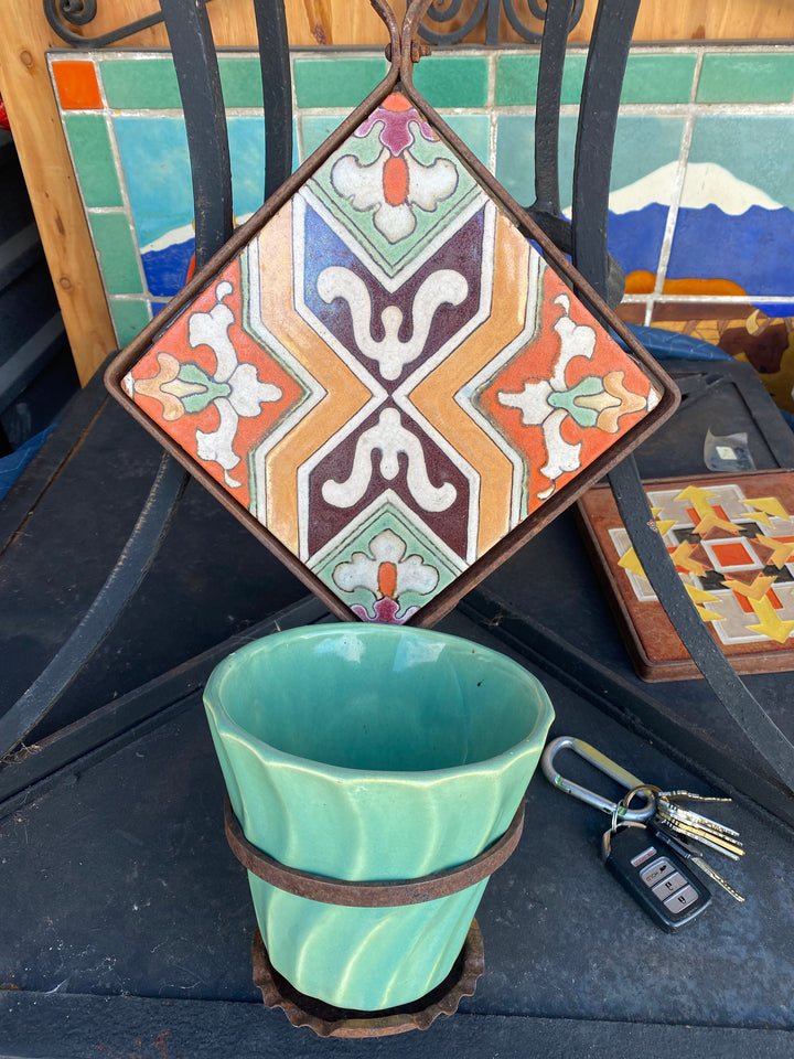 Vintage Malibu Potteries Tile Wall Planter with Bauer flower pot